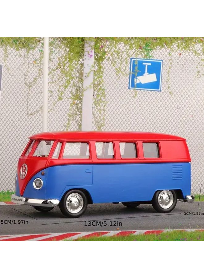 Blue Volkswagen Bus Toy 1 36 Scale Alloy Pull Back Action Openable Doors Collectible - Image 3