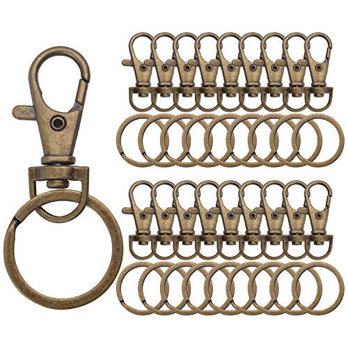 BronaGrand Bronze Lobster Claw Clasp Keychain,30 Pieces Swivel Clasps and 30 Pieces Keychain Rings for Craft Project Making - Image 1