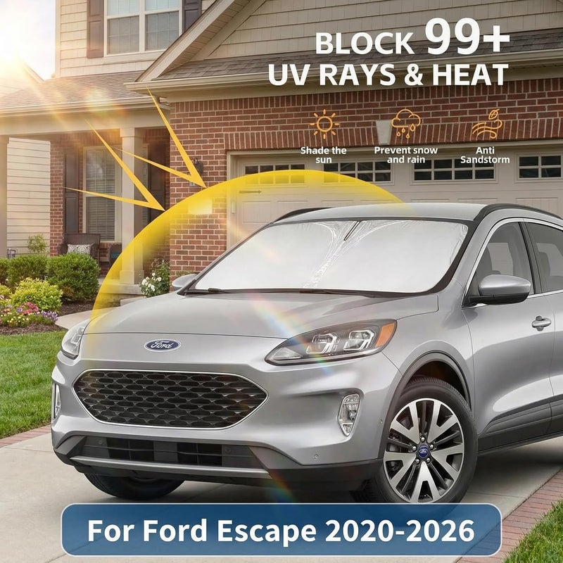 AuyNeas for Ford Escape Windshield Sun Shade 2020-2024 2025 2026-Front Window Shade Custom Fit Escape Accessories Sun Visor Foldable Sunshade Blocks UV Rays Summer Must Have Car Accessories - Image 2