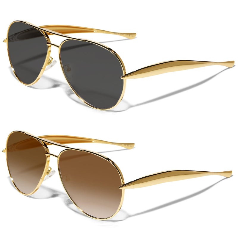 GUVIVI Retro Gold Aviator Sunglasses for Women Men, 2025 Metal Oversized 70s Aviators Black Sun Glasses - Image 1