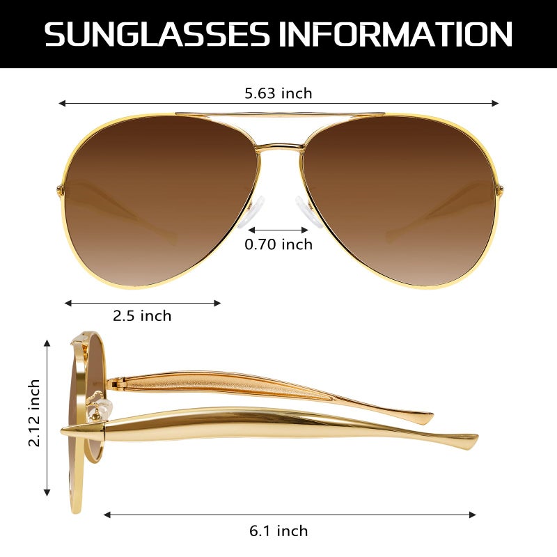 GUVIVI Retro Gold Aviator Sunglasses for Women Men, 2025 Metal Oversized 70s Aviators Black Sun Glasses - Image 5