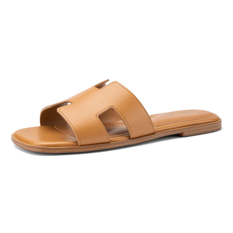 AprCoco Women's Flat Sandals Dressy Classic H-Band Flats Sandals Summer Beach Vacations Slide Sandals,Size 7.5ï¼ŒBrown - Image 5