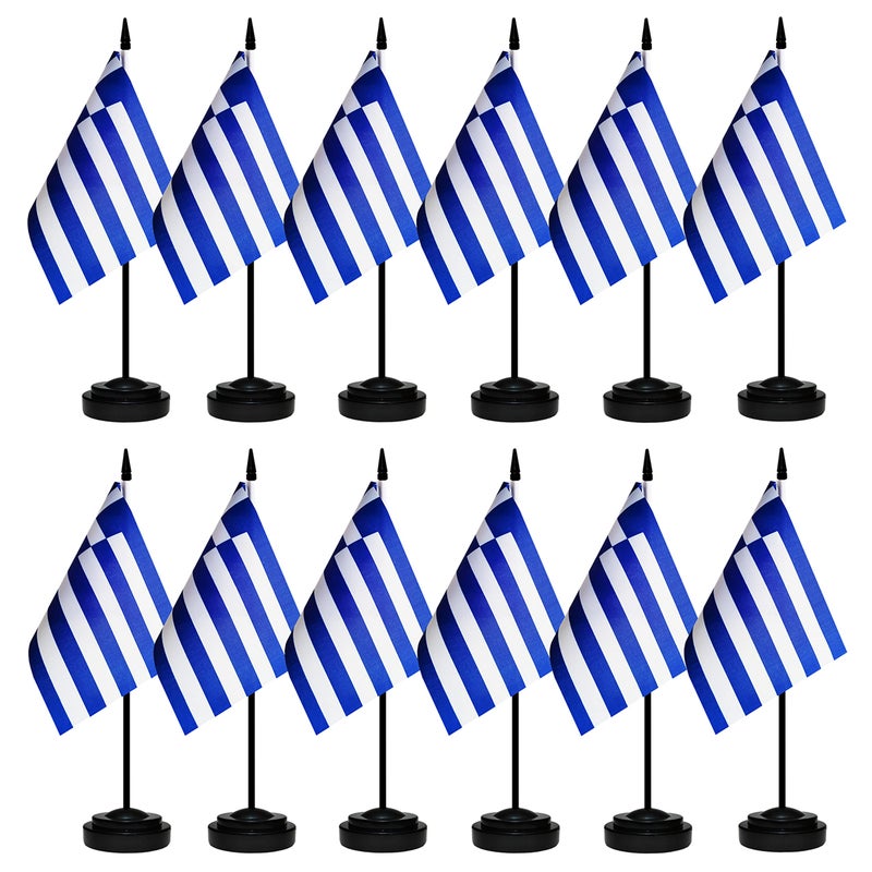 BCLin 12 Pack Greece Desk Flags Set Greek Small Mini Table Office Flags with 12 Solid Black Pole 82 x 55 Inches Home and Office Decoration Festival Celebrations - Image 2