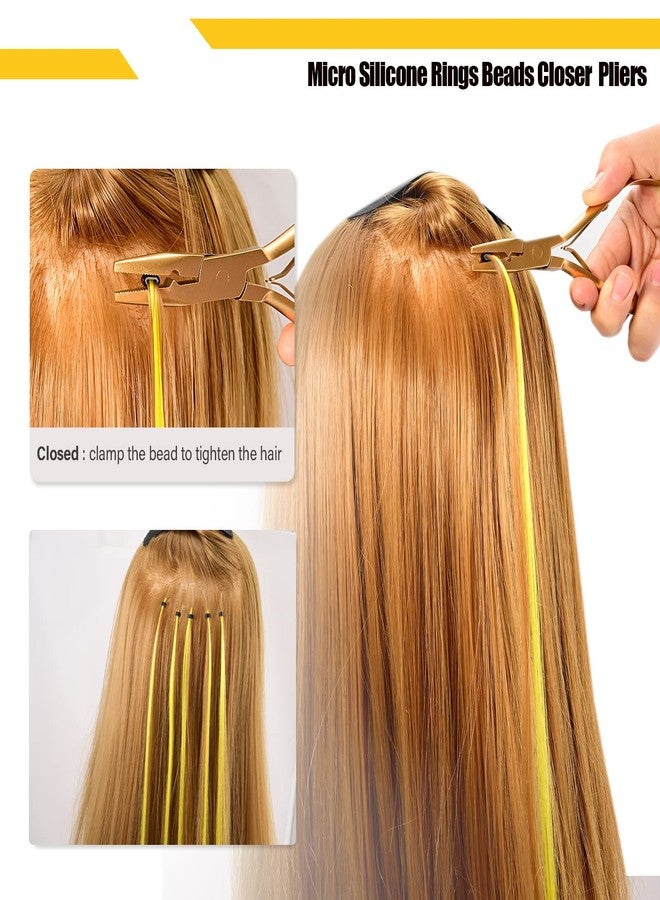Gomake Microlinks Hair Extensions Kit, Hair Extension Closer and Removal Pliers, Micro Beads Pulling Hook & Microbead Loop Tool, Micro Links Silicone Rings Bead 200PCS(Gold) - Image 5