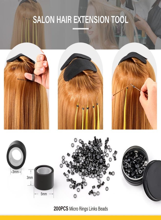 Gomake Microlinks Hair Extensions Kit, Hair Extension Closer and Removal Pliers, Micro Beads Pulling Hook & Microbead Loop Tool, Micro Links Silicone Rings Bead 200PCS(Gold) - Image 3