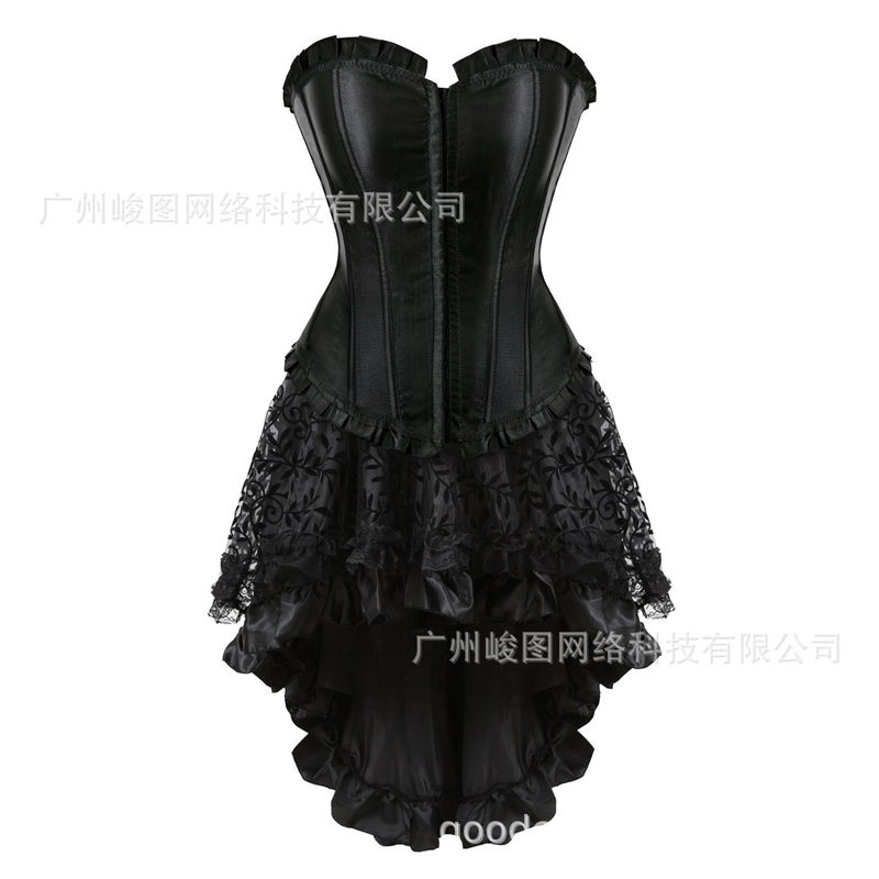 Classic Lotus Leaf Lace Jacquard Adjustable Court Body Shaping Split Set Flocking Luxury Long Dress - Image 1