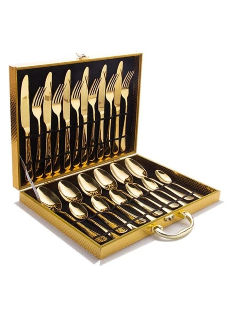 24-Piece Stainless Steel Cutlery Set Golden Kitchen Utensils Set, Tableware Set For Home Kitchen Restaurant Hotel Gatherings Picnic Dining 18 cm Golden  - Image 1