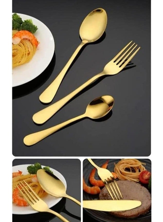 24-Piece Stainless Steel Cutlery Set Golden Kitchen Utensils Set, Tableware Set For Home Kitchen Restaurant Hotel Gatherings Picnic Dining 18 cm Golden  - Image 2
