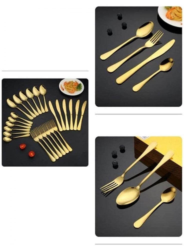24-Piece Stainless Steel Cutlery Set Golden Kitchen Utensils Set, Tableware Set For Home Kitchen Restaurant Hotel Gatherings Picnic Dining 18 cm Golden  - Image 3