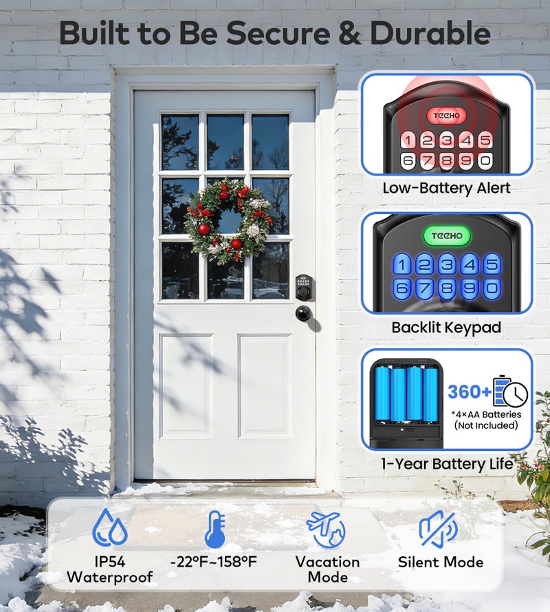 TEEHO TE001K Keyless Entry Door Lock with Handle, Electronic Keypad Deadbolt with 2 Knobs, High-Security Front Door Handle Set for Home & Rental, Smart Auto-Locking, Easy Install, Matte Black - Image 5