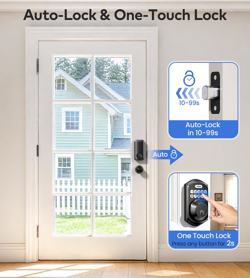 TEEHO TE001K Keyless Entry Door Lock with Handle, Electronic Keypad Deadbolt with 2 Knobs, High-Security Front Door Handle Set for Home & Rental, Smart Auto-Locking, Easy Install, Matte Black - Image 4