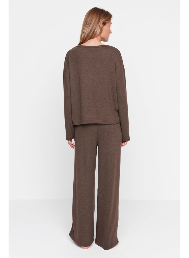 trendyol Pajama Set - Brown - Solid Color  - Image 5