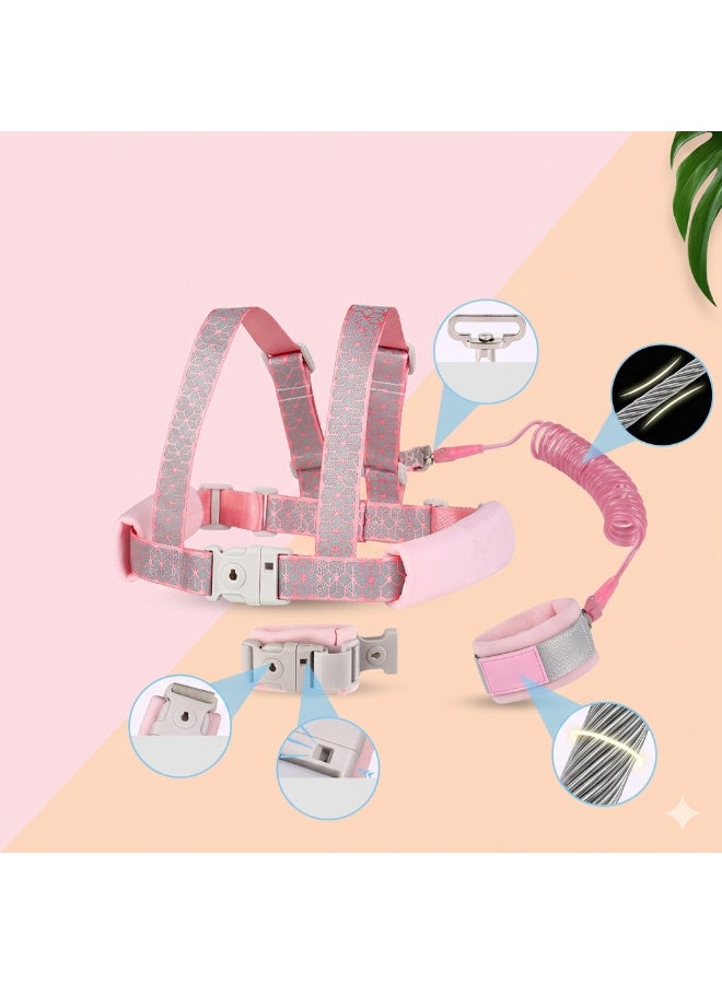 Unisex Toddler Anti-Lost Safety Harness with Wrist Leash | 12-60 Months | Pink | Polyester & Breathable Mesh | Adjustable Straps | Reflective Strips | Secure Buckle | Easy To Use - Image 5