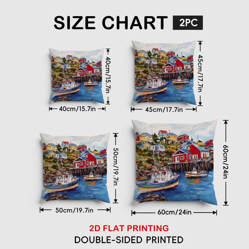 Set of 2 Coastal Fishing Village Throw Pillow Covers 15.7x15.7 Inch - Image 3