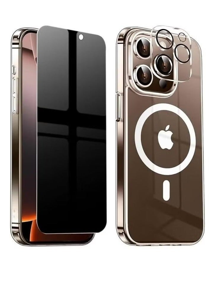 ELTRAZONE Magnetic Clear Privacy Case for iPhone 16 Pro Max with Built-in Screen and Camera Protector, Ultra Slim Shockproof Design, Hard PC Back, TPU Bumper, and Wireless Charging Compatibility for Full Protection