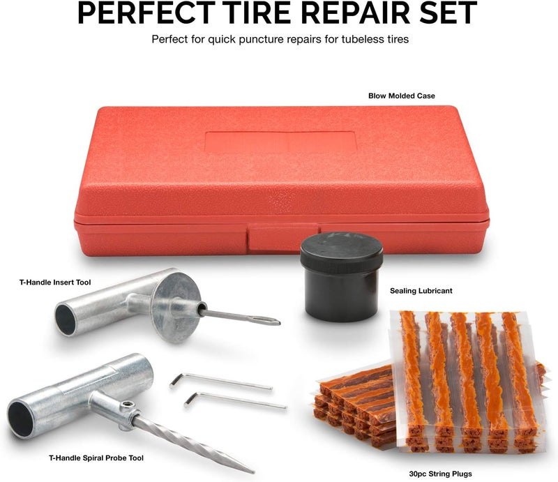 TOOLUXE 50002L -35 Piece Tire Repair Universal Heavy Duty Tire Repair Kit with Plugs, Fix A Flat Tire Repair Kit, Ideal for Tires on Cars, Trucks, Motorcycles, ATV Roadside Emergency, Tire Plug Kit - Image 4