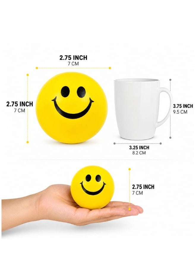 DAT Anti Stress Smiley Squeeze Balls 3 Pack Yellow PU Foam Hand Exercise Balls for Anxiety Relief & Finger Grip Training - Image 5