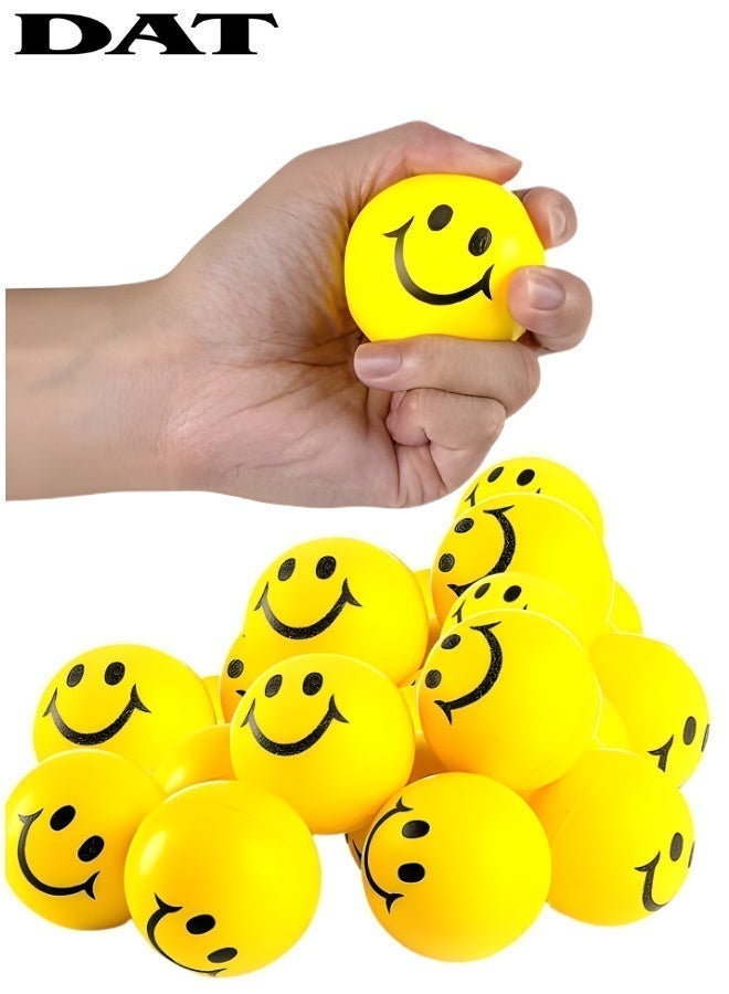 DAT Anti Stress Smiley Squeeze Balls 3 Pack Yellow PU Foam Hand Exercise Balls for Anxiety Relief & Finger Grip Training - Image 1