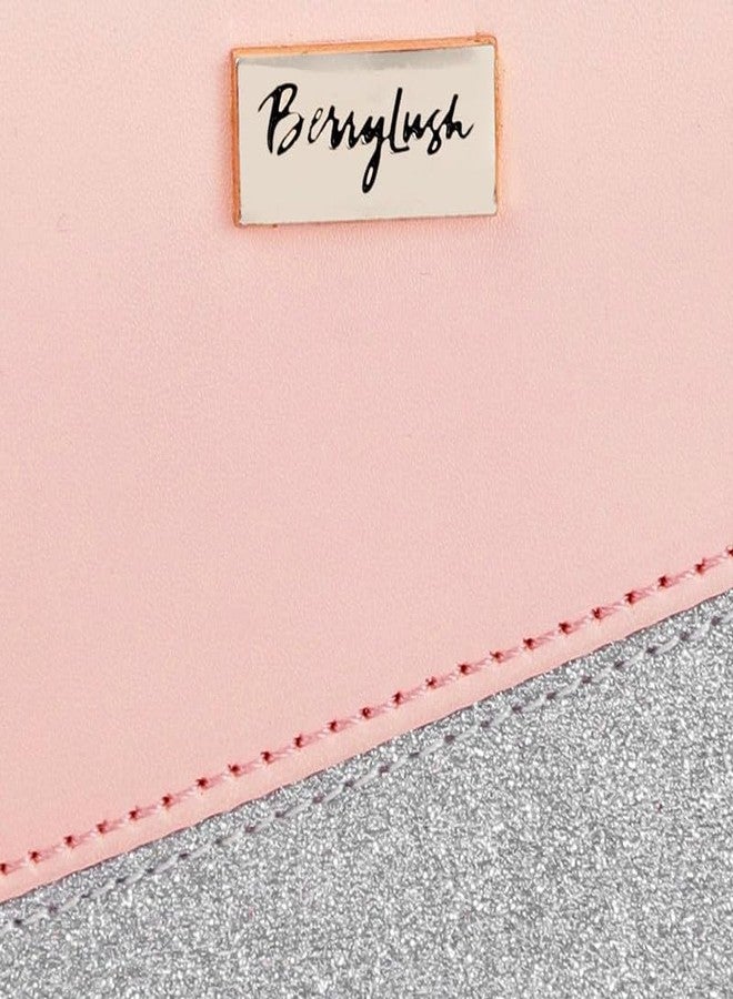 Berrylush Women Pink & Silver Colourblocked Pattern PU Zipper Tasselled Around Long Wallet - Image 5