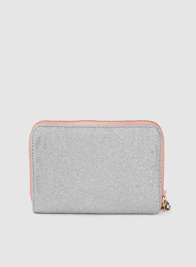 Berrylush Women Pink & Silver Colourblocked Pattern PU Zipper Tasselled Around Long Wallet - Image 3