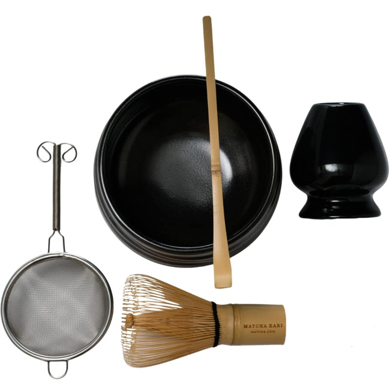 Dr Weil Matcha Kari  Lite Matcha Tea Set  Black  Whisk with Holder Scoop Sifter and Ceramic Bowl