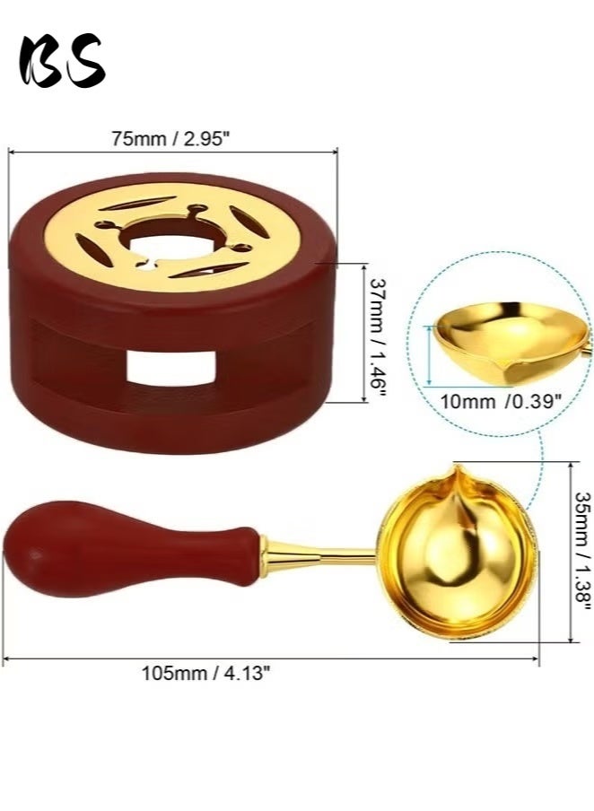 بي إس مجموعة ختم الشمع المكونة من سبع قطع | سخان ختم الشمع الخشبي العتيق | يتضمن (1 سخان ختم الشمع، 1 ملعقة إذابة الشمع المقاومة للحروق، 1 مقبض ختم، 1 رأس ختم حظ سعيد، 1 محرك نوتة موسيقية ذهبية، 10 شموع، 180 خرزة ختم الشمع) | أداة تسخين إذابة الشمع | مثالية للهدايا والرسائل ودعوات الزفاف ودعوات الحفلات وسجلات القصاصات والحرف اليدوية. - Image 5