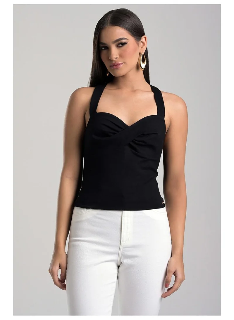 Black Top with Crossed Bust Detail