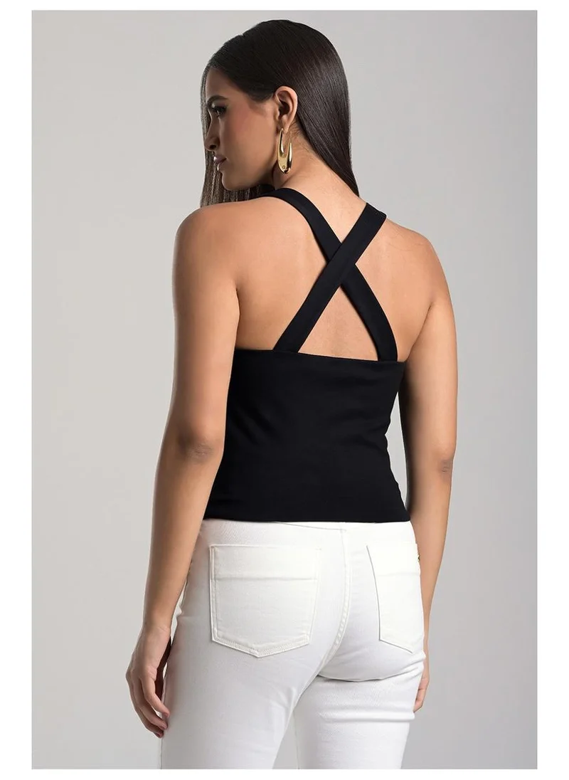 Carmen Steffens  Black Top with Crossed Bust Detail for Women | Best Price UAE