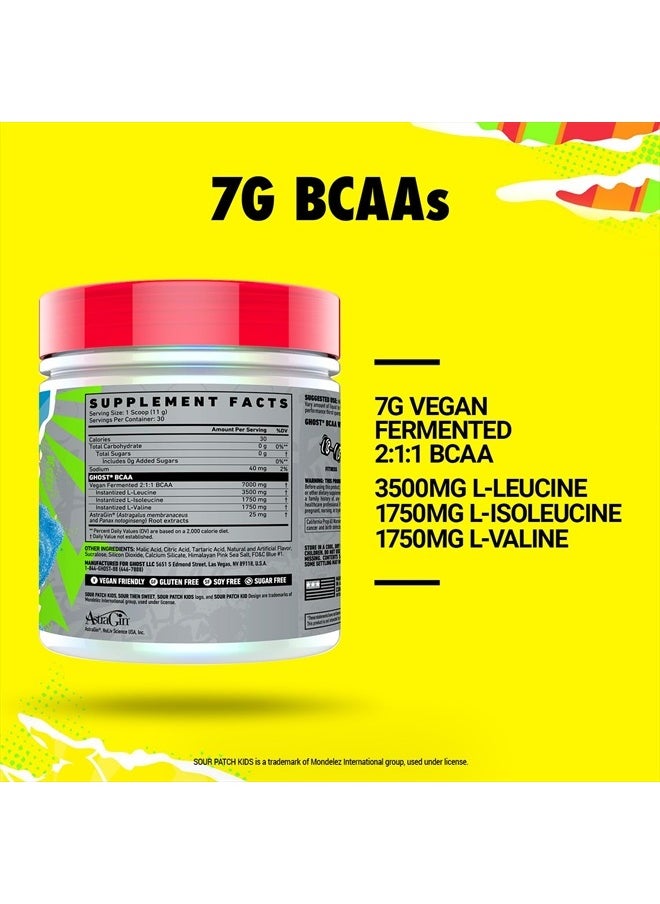 Ghost مسحوق BCAA مكمل غذائي للأحماض الأمينية، Sour Patch Kids Blue Raspberry - 30 وجبة - مسحوق أميني خالٍ من السكر أثناء التمرين وبعده وقبله ومشروب للتعافي، 7 جرام BCAA  - Image 3