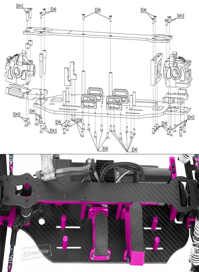RCarmubWow RC Carbon Fibre Chassis Armor Skid Plate Protecter Guard Upgrades Part for 1/10 Slash 4X4 4WD VXL,Front Center Rear Chassis Guard Plate,Pink - Image 4