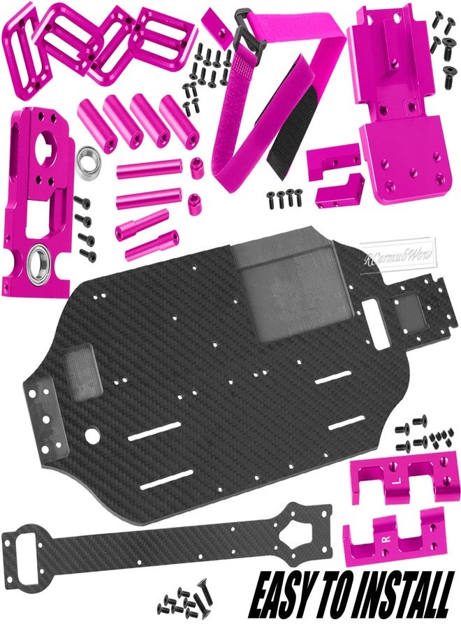 RCarmubWow RC Carbon Fibre Chassis Armor Skid Plate Protecter Guard Upgrades Part for 1/10 Slash 4X4 4WD VXL,Front Center Rear Chassis Guard Plate,Pink - Image 3