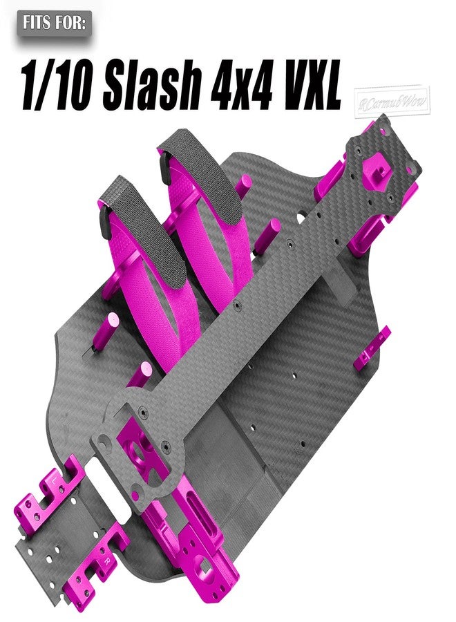 RCarmubWow RC Carbon Fibre Chassis Armor Skid Plate Protecter Guard Upgrades Part for 1/10 Slash 4X4 4WD VXL,Front Center Rear Chassis Guard Plate,Pink - Image 2