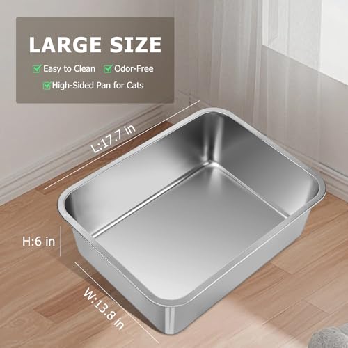 GIUOIDUO Stainless Steel Cat Litter Box - Metal High Sided Cat Pan, Large Stainless Steel Box, Indoor Litter Tray, Non Stick, No Smell, Easy-Clean Design for Hygienic Pet Care – Large Size for All Cats - Image 3
