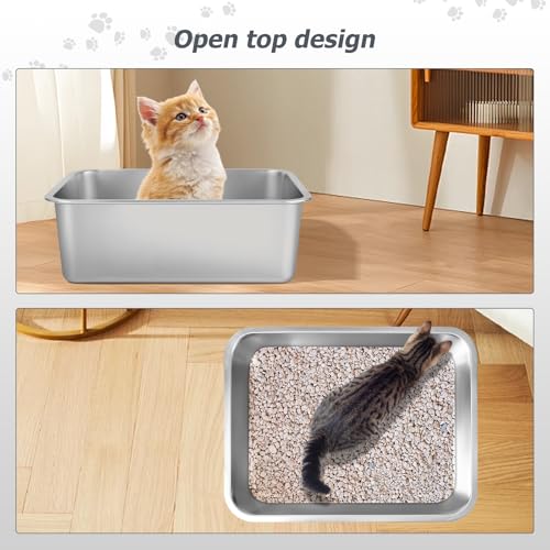 GIUOIDUO Stainless Steel Cat Litter Box - Metal High Sided Cat Pan, Large Stainless Steel Box, Indoor Litter Tray, Non Stick, No Smell, Easy-Clean Design for Hygienic Pet Care – Large Size for All Cats - Image 4