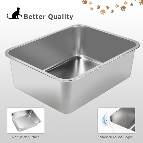 GIUOIDUO Stainless Steel Cat Litter Box - Metal High Sided Cat Pan, Large Stainless Steel Box, Indoor Litter Tray, Non Stick, No Smell, Easy-Clean Design for Hygienic Pet Care – Large Size for All Cats - Image 5
