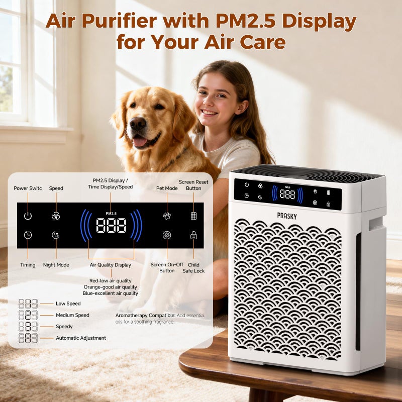 Prasky Air Purifiers for Home Large Room up to 3000sq.ft, PRASKY HEPA Air Purifier & with Activated Carbon for Office, Bedroom, Dorm Room, Kitchen - Image 4