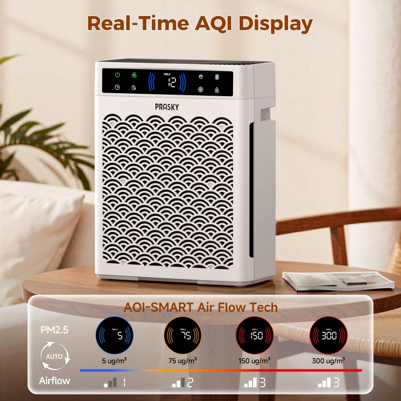 Prasky Air Purifiers for Home Large Room up to 3000sq.ft, PRASKY HEPA Air Purifier & with Activated Carbon for Office, Bedroom, Dorm Room, Kitchen - Image 3