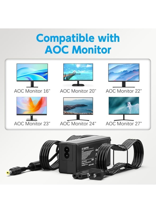 Terabyte New 12V AC/DC Adapter for AOC & HP Monitors Compatible with AOC 16"–27" and HP 2011X, 2211X, 2311X monitors. 12V output with 5.5 x 2.5mm connector. Replace - Image 2