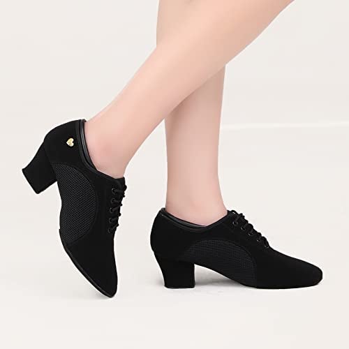 RoseMoli Women's Latin Dance Shoes Lace-up Ballroom Modern Salsa Rhythm Teaching Practice Professional Performance Dance ShoesBlack-2 - Image 5