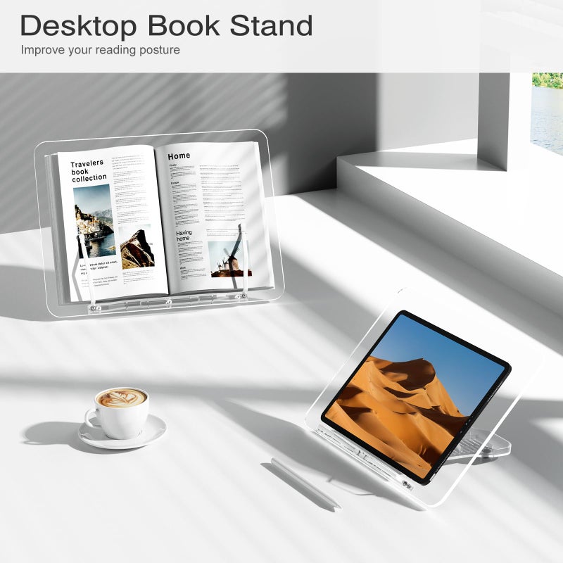 upergo Acrylic Book Stand, Angle Adjustable Book Display Stand,Foldable Cookbook Stand, Lightweight Book Holder for Magazines, Laptop, Recipe, Textbook - Image 2