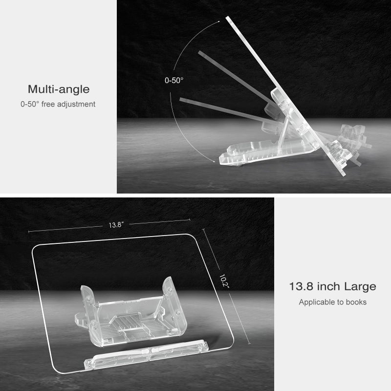 upergo Acrylic Book Stand, Angle Adjustable Book Display Stand,Foldable Cookbook Stand, Lightweight Book Holder for Magazines, Laptop, Recipe, Textbook - Image 5