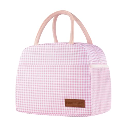 douyadady Lunch Bag WomenMen Lunch Box WomenMen PinkWhite Grid - Image 1