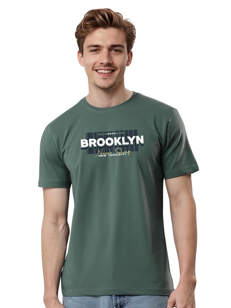 ADRO Men's Printed T-Shirt in Green - Premium Lycra Cotton Regular Fit - Image 1