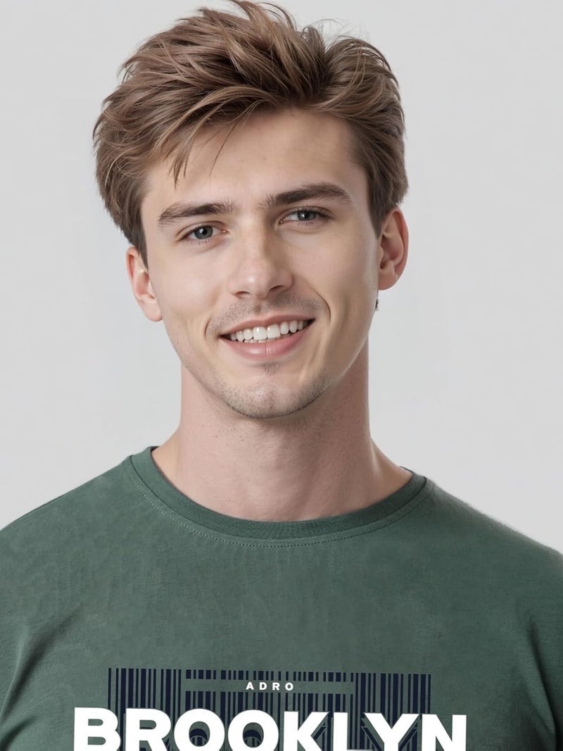 ADRO Men's Printed T-Shirt in Green - Premium Lycra Cotton Regular Fit - Image 3