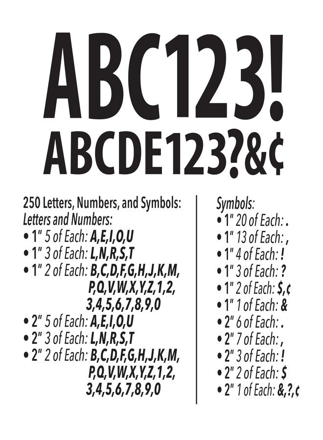 ArtSkills Poster and Bulletin Board Vinyl Letters and Numbers, Black, 1" and 2"h, 250/Pack - Image 2