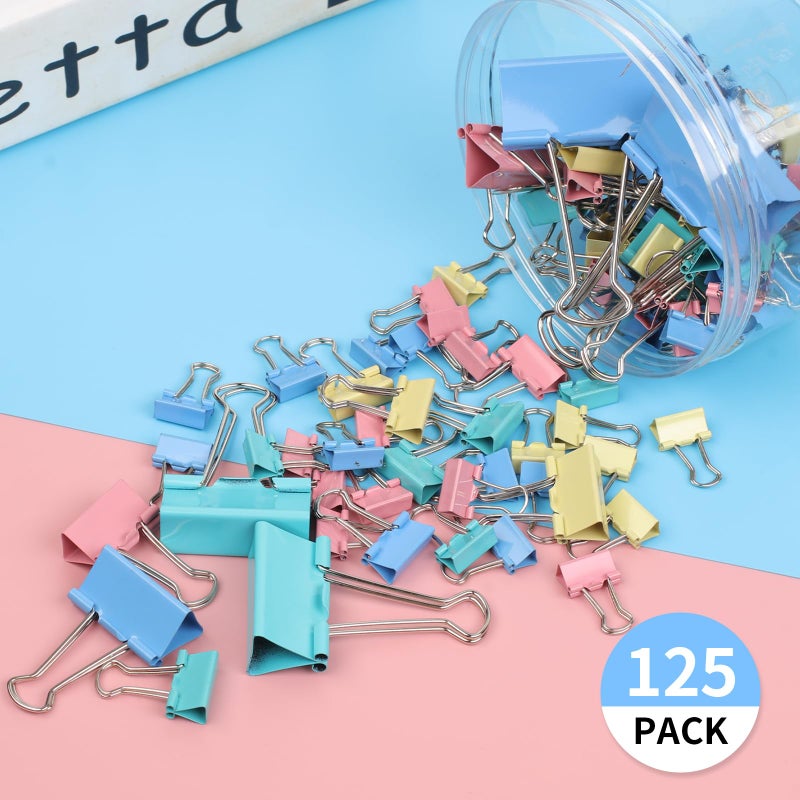 Joyberg 125Pcs Binder Clips Colored, Binder Clips Assorted Sizes, 6 Sizes Binder Paper Clips for Office Supplies/Home/School (Blue, Pink, Yellow, Green) - Image 4