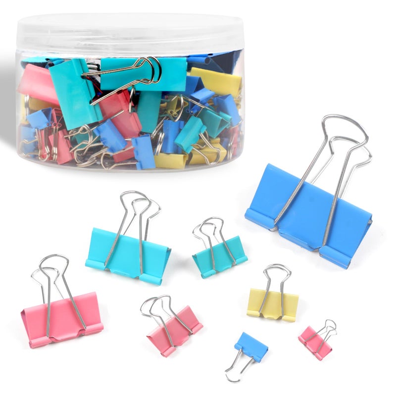 Joyberg 125Pcs Binder Clips Colored, Binder Clips Assorted Sizes, 6 Sizes Binder Paper Clips for Office Supplies/Home/School (Blue, Pink, Yellow, Green) - Image 1