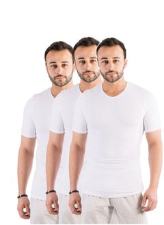 جت مجموعة من ثلاثة قطع أندر شيرت رجالي نصف كم رقبة سبعة قطن ليكرا من ماسترز - أبيض 