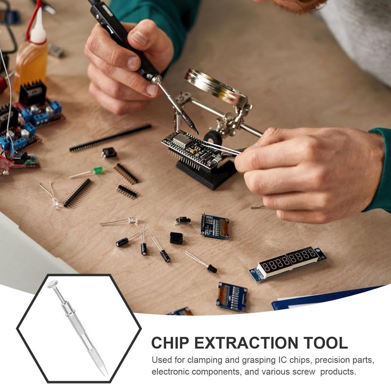 4-prong Chip Extractor and Electronic Component Pickup Holder, Metal Spring-assisted Gripper for Precision Ic Chip Extraction, Suitable for Electronics Repair and Soldering Tasks - Image 1