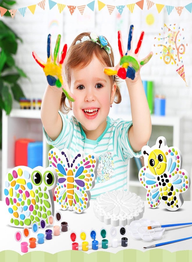 PullCrease 6 Pack Paint Your Own Plaster Stones - Kids Summer Arts and Crafts Garden Handprint Stepping Stone Painting Kit DIY Ceramic Craft Pottery Outdoor Painting Gifts for Kids Ages 4-12 - Image 3